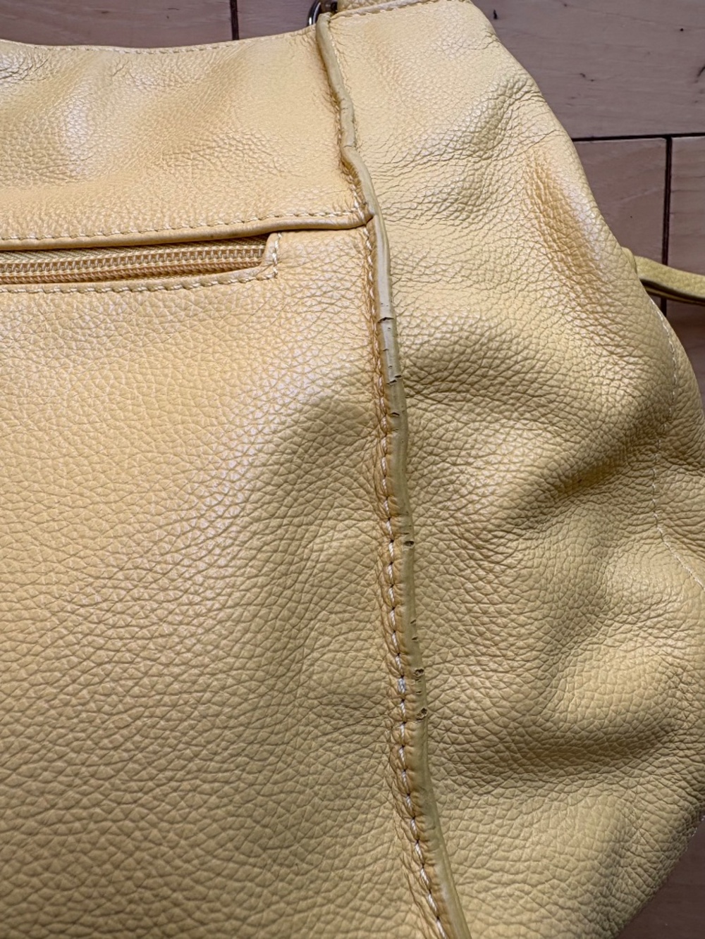Tignanello Butter Yellow Pebble Leather Triple Entry Shoulder Bag - Picture 11 of 13